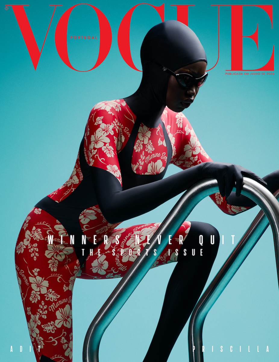 Adit Priscilla wears bodysuit, Marine Serre. Sunglasses, Prada.