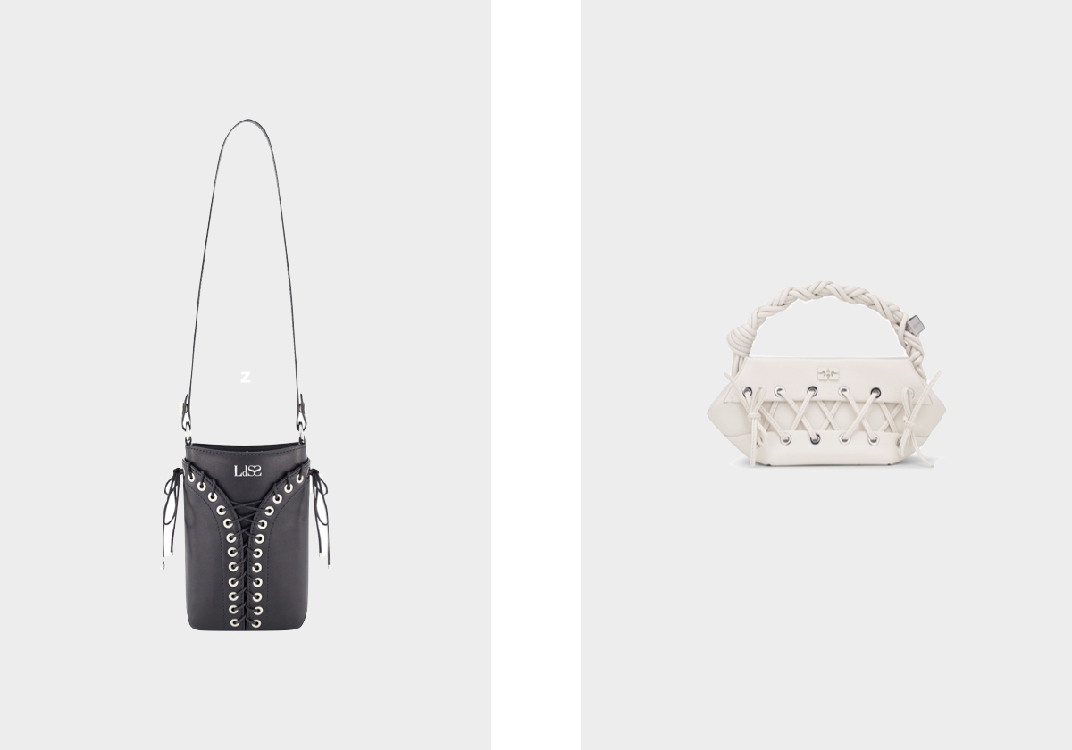 The Cleavage em pele, € 395, Ludovic de Saint Sernin; Lace-Up Bou, € 425, Ganni.
