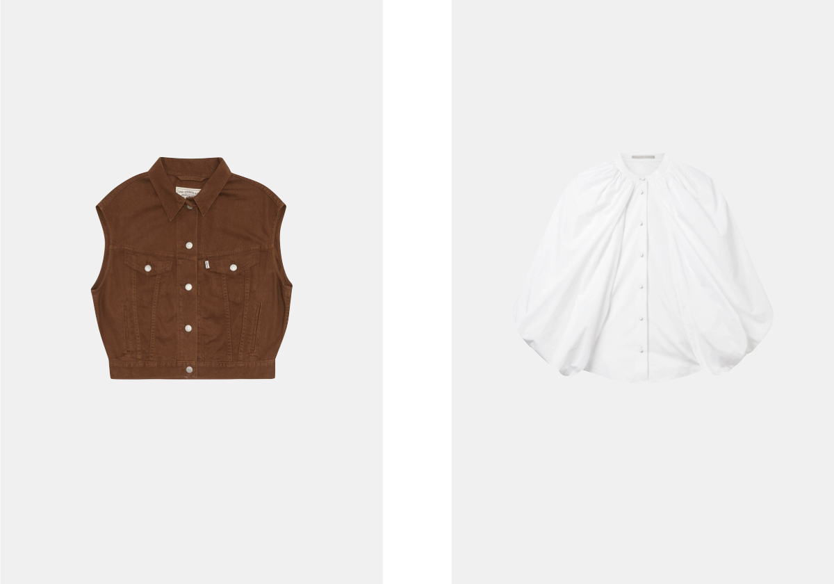 Levi’s Shrunken 90’s Vest; Camisa Balloon em algodão, € 797, Stella McCartney, em farfetch.com.